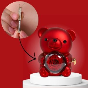 Colier de aur și cutie rotativă pentru bijuterii în formă de ursuleț | LUVION_ROSBEAR